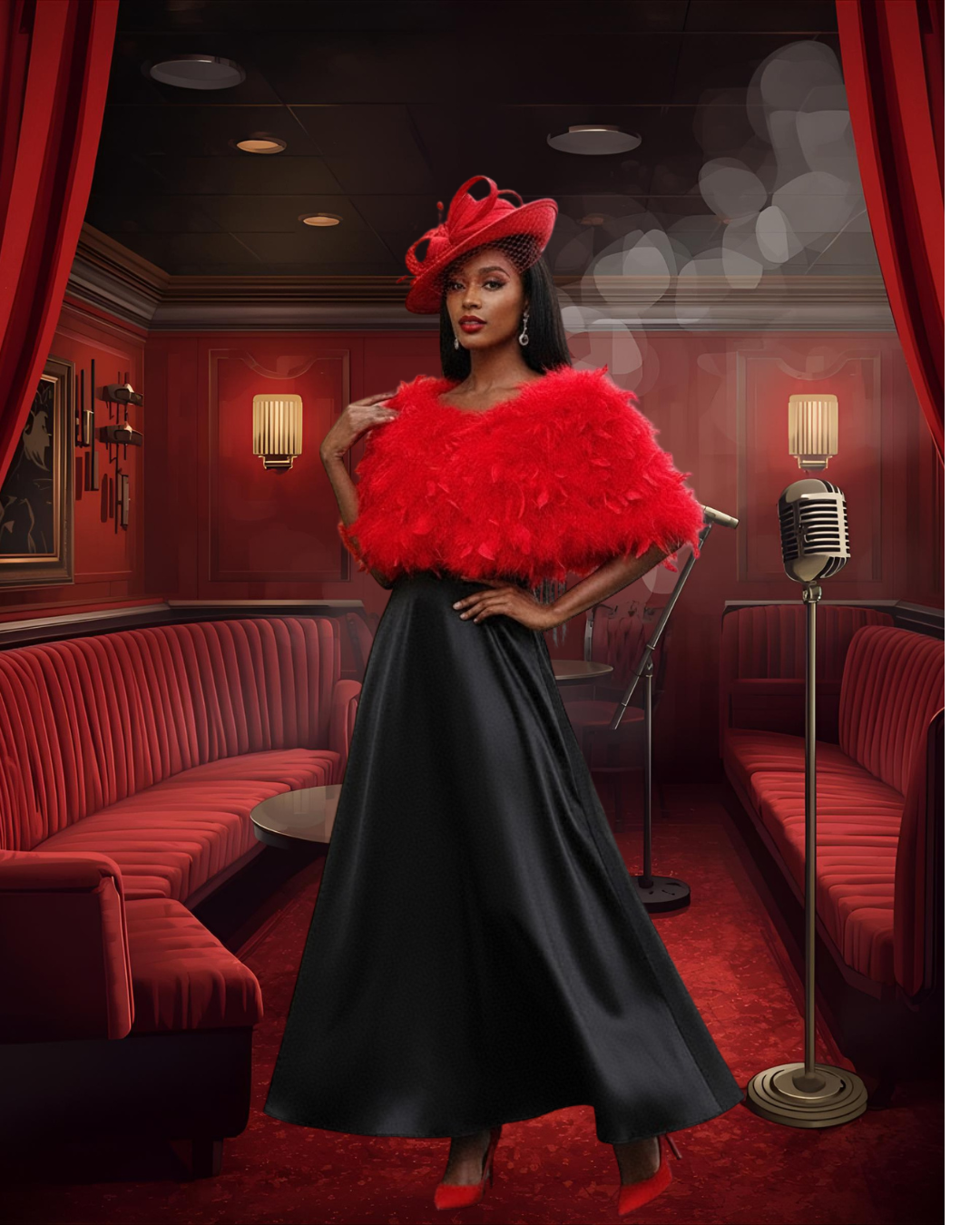 RED Women's Winter Feather Shawl