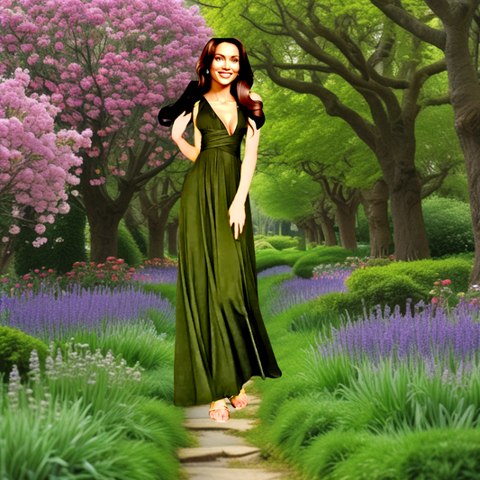 Elegant Vintage Green Plus Size V Neck long Dress Women's