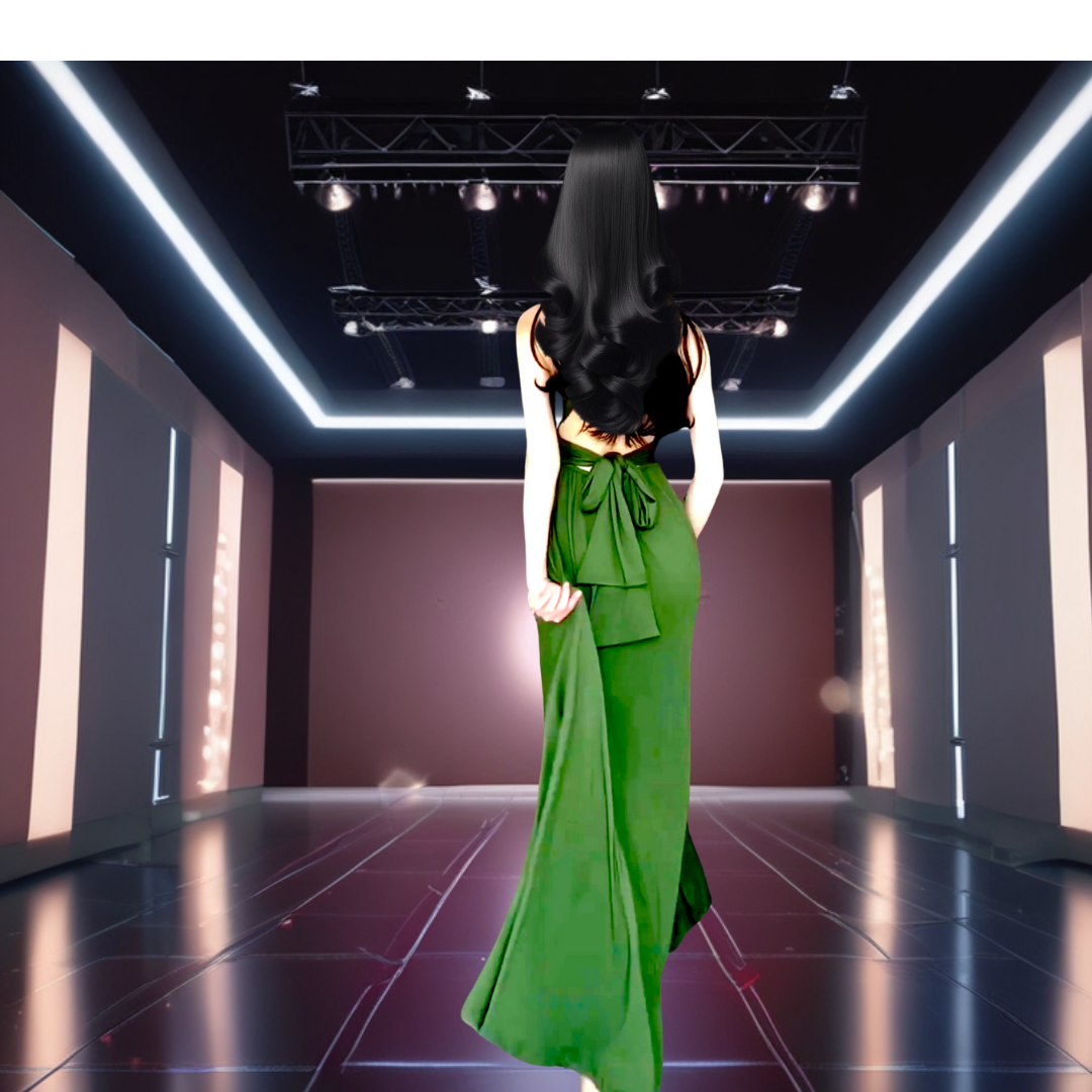 Elegant Vintage Green Plus Size V Neck long Dress Women's