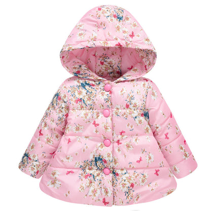 Girls' Hooded Fashion Printed Cotton-padded Jacket