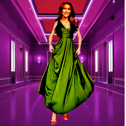 Elegant Vintage Green Plus Size V Neck long Dress Women's