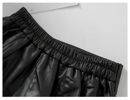 Autumn Winter New Style Children Foreign Style Korean Leather Skirt