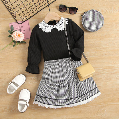 Long Sleeve Knit Lace Collar Top