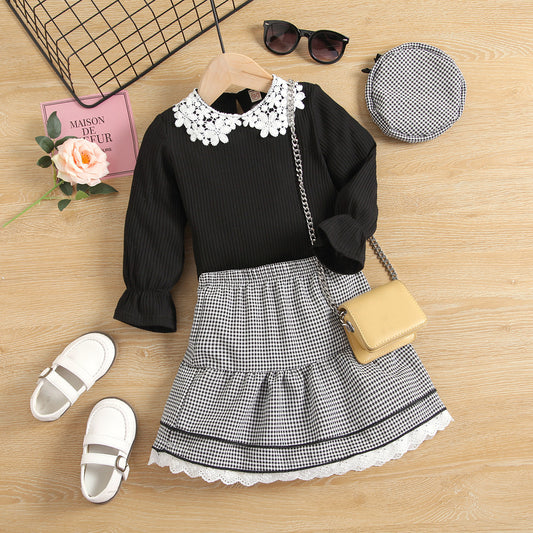 Long Sleeve Knit Lace Collar Top