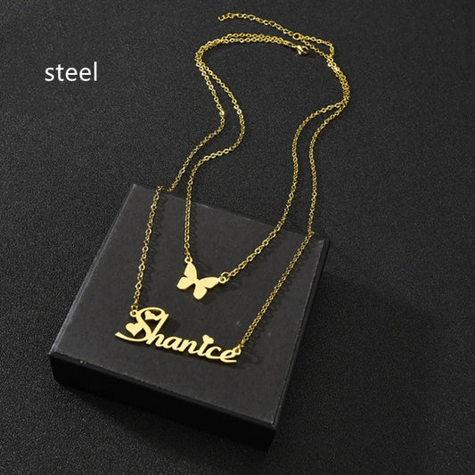 Double Layer Necklace Female English Alphabet Clavicle Pendant