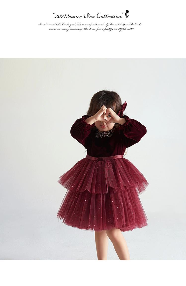 European And American Long-sleeved Velvet Little Girl Fashionable Dress