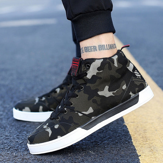 High-top Shoes Camouflage Canvas Shoes Men's Shoes Korean Style Trendy Shoes Plus Size