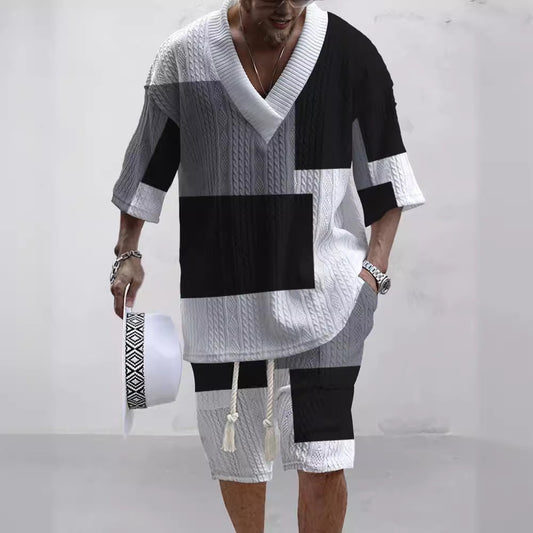 Casual Printing Suit Men's Summer Loose Short Sleeve T-shirt Shorts Set