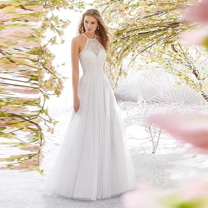 Sleeveless Halter Wedding Dress Slim Long Skirt