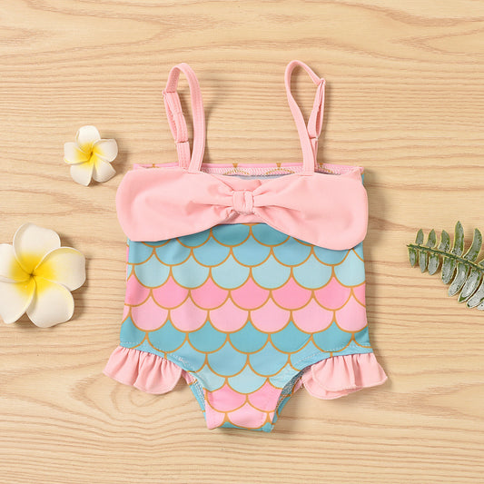 Summer New Girls' Baby Fish Scale Print Swimsuit Suit