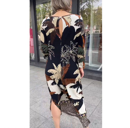 Commuter Round Neck Printed Plus Size Dress