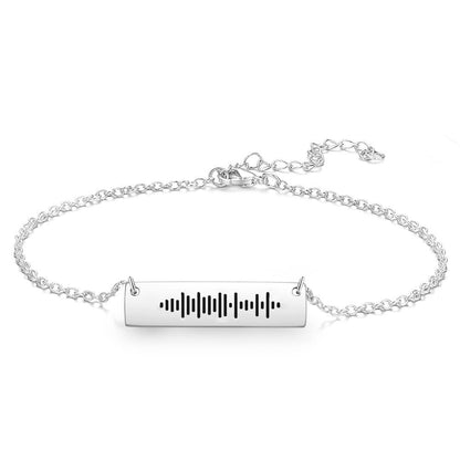 Silver Scannable Music Code Bar Anklet, Adjustable Chain