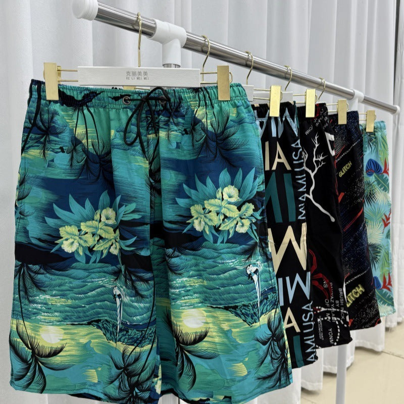 Summer Beach Pants Men's Loose Casual Fifth Pants Ice Silk High Elasticity Quick-drying