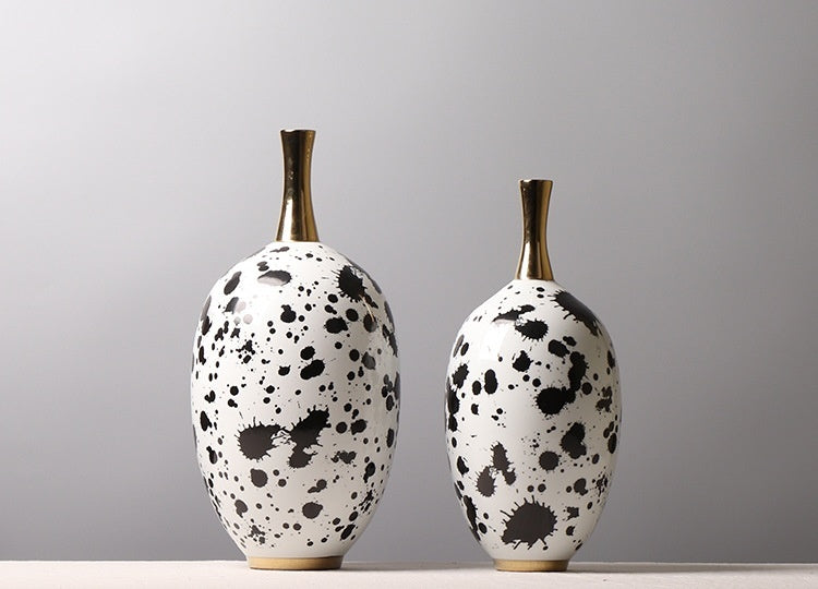 Chinese Ceramic Vase Splash-ink Color Matching Long Neck Flower Device