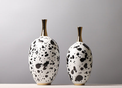 Chinese Ceramic Vase Splash-ink Color Matching Long Neck Flower Device