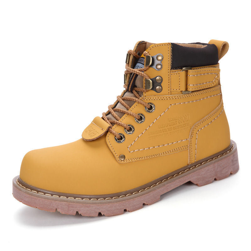 British Style Winter High-top Tooling Plus Velvet Korean Trendy Cowhide Rhubarb Boots