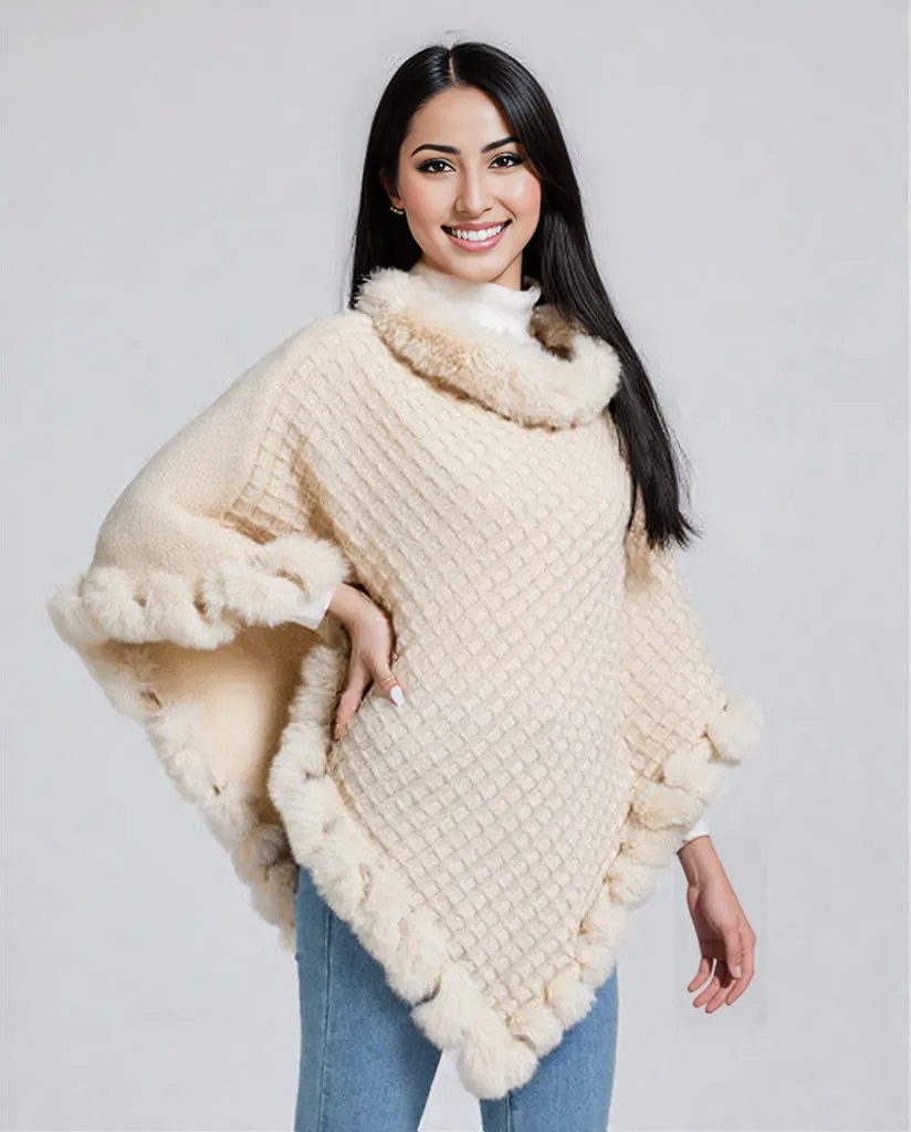 New Luxury Rabbit Fur Collar Shawl Cape for women Elegant Autumn Winter Fashion