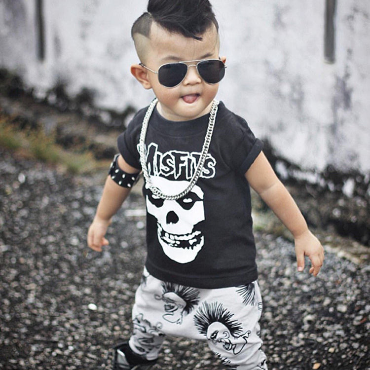Infant Children's Suit Skull Cotton Children Short Sleeve Blouse And Pants