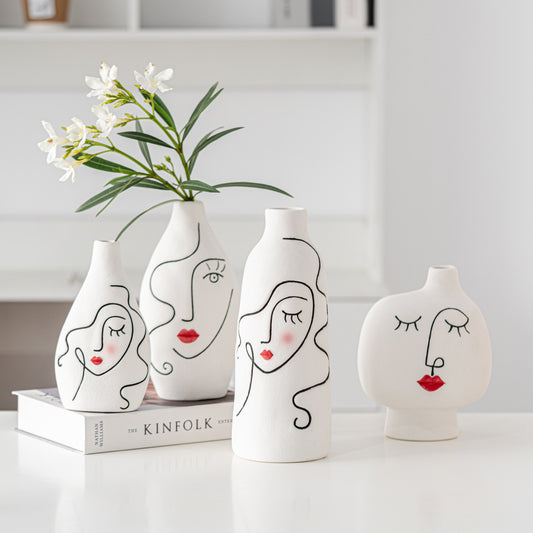 Hand-painted Face Plain Burning Ceramic Vase Soft Decoration