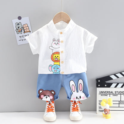 Boys Summer Cartoon Cute Casual Cotton T-shirt Short Sleeve Shorts Suit