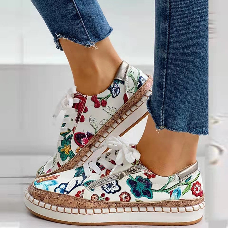 Ethnic Style Printed Flats Shoes Casual Side Zip Slip-on Shoes Loafers Women - FLIPSTYLEZLLC