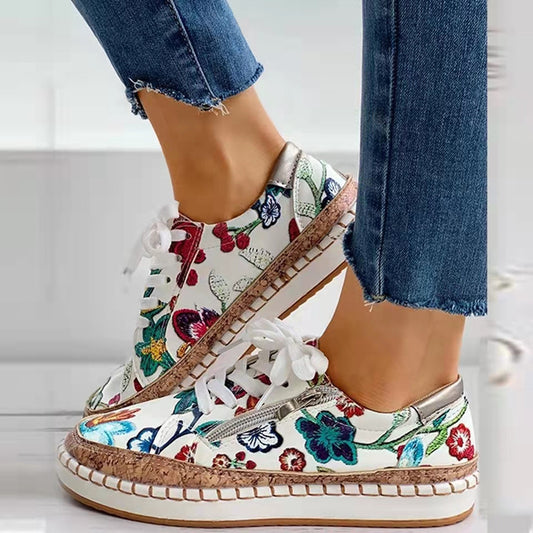 Ethnic Style Printed Flats Shoes Casual Side Zip Slip-on Shoes Loafers Women - FLIPSTYLEZLLC