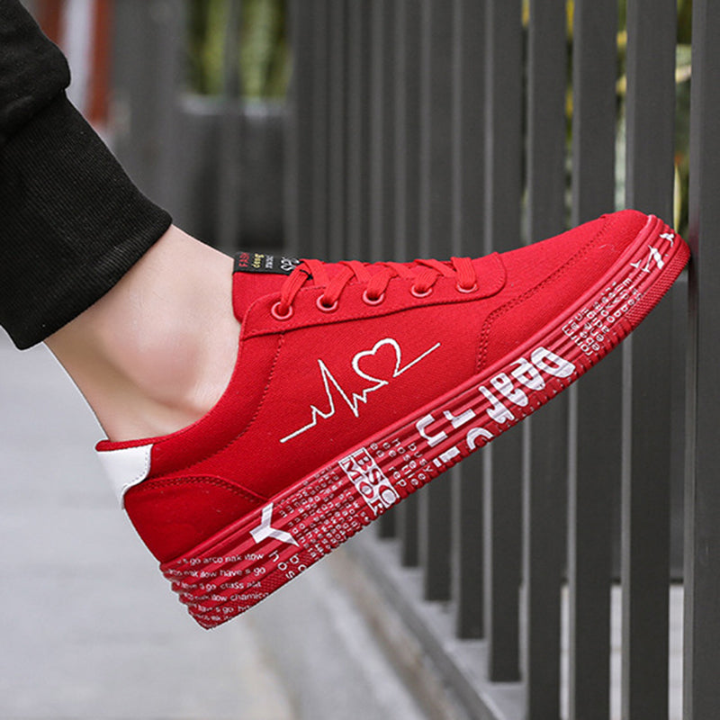 Love Print Canvas Shoes Women Men Flats Lace-up Casual Shoes Lover Sports Shoes Valentines Day - FLIPSTYLEZLLC
