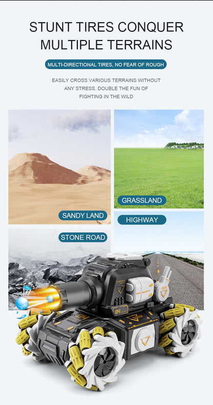 Remote Control Tank Fire-breathing Water Bomb Camouflage Chariot Four-wheel Drive Stunt Spray Music Toy Car