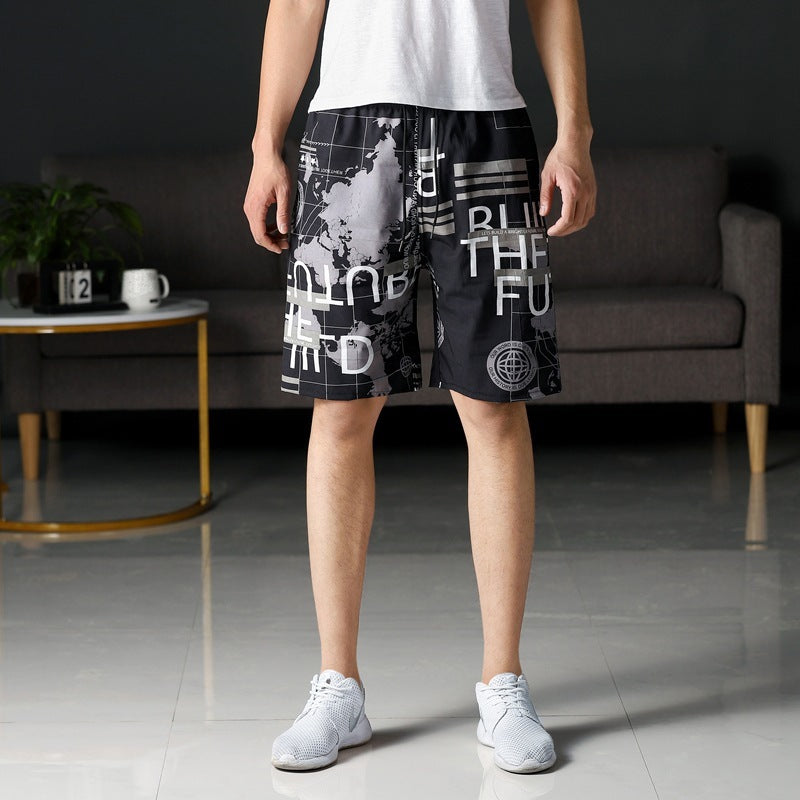 Summer Beach Pants Men's Loose Casual Fifth Pants Ice Silk High Elasticity Quick-drying