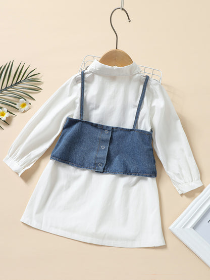 Solid Color Woven Button Long-sleeved Shirt Dress