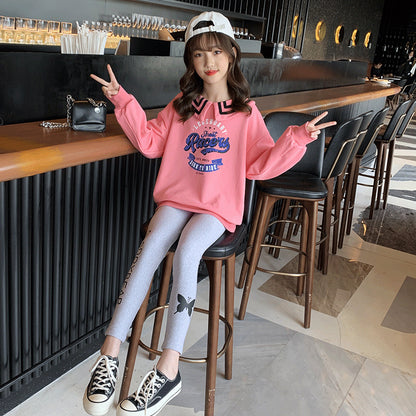 Letter Sweatshirt Leggings Two-Piece Set, Big Boy Spring And Autumn