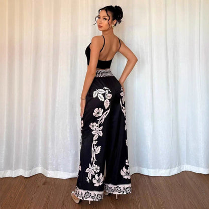 Womens Printed Long Wide-Leg Pants
