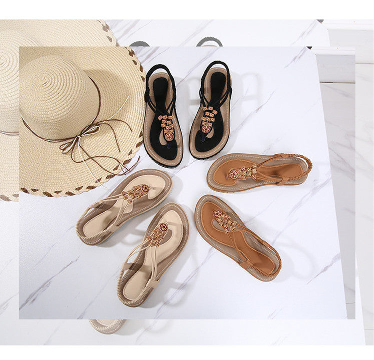 Bohemian Wooden Bead Woven Plus Size Flat Shoes