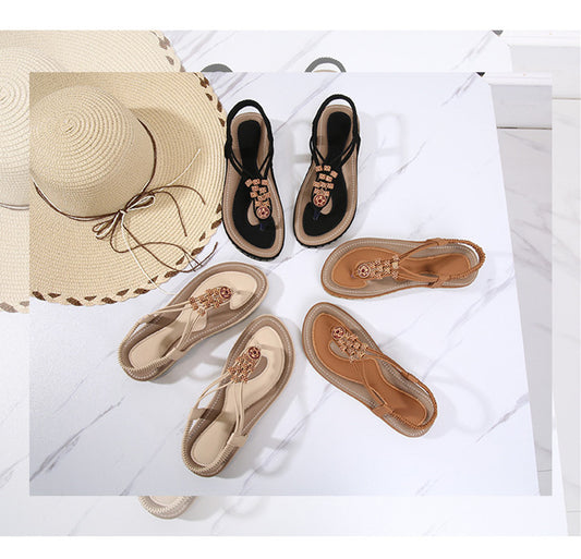 Bohemian Wooden Bead Woven Plus Size Flat Shoes