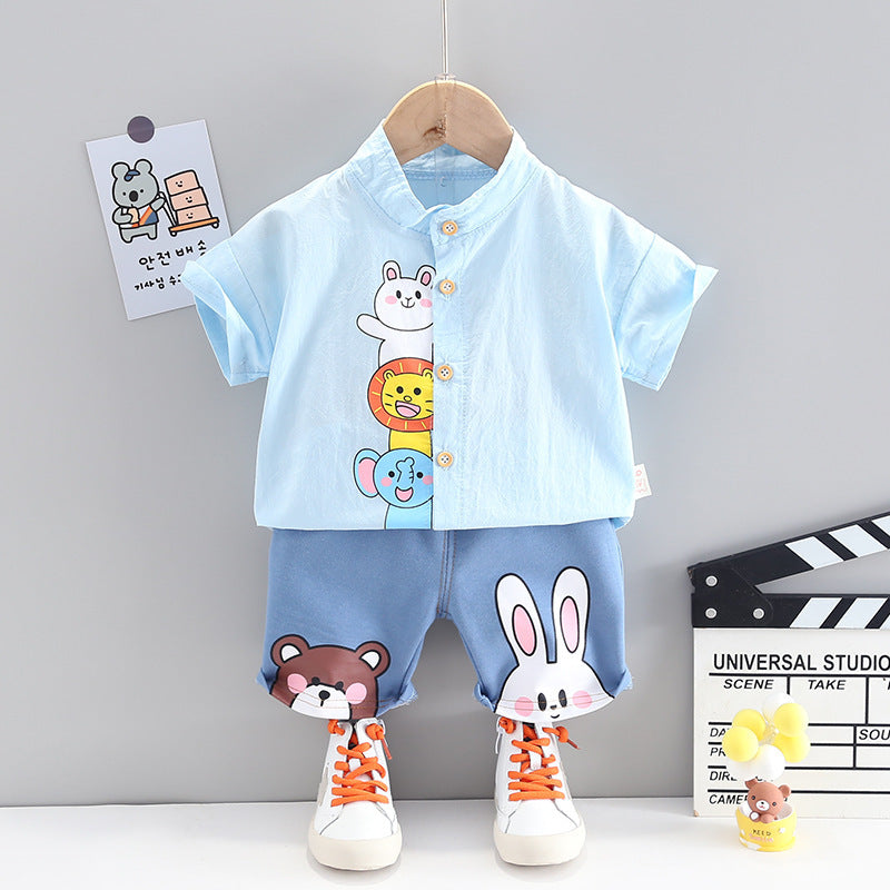 Boys Summer Cartoon Cute Casual Cotton T-shirt Short Sleeve Shorts Suit