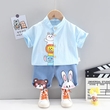 Boys Summer Cartoon Cute Casual Cotton T-shirt Short Sleeve Shorts Suit