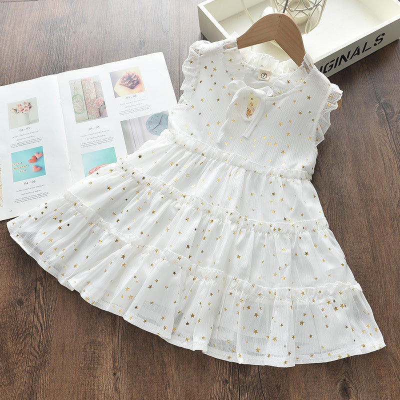Summer Cute Princess Style Children's Dress With Embroidery Mesh