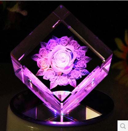 3D Crystal Inner Carved Rose Ornaments