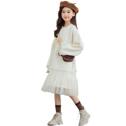 Sweet Performance Dress For Big Girl In Western-style Net Gauze Long Skirt