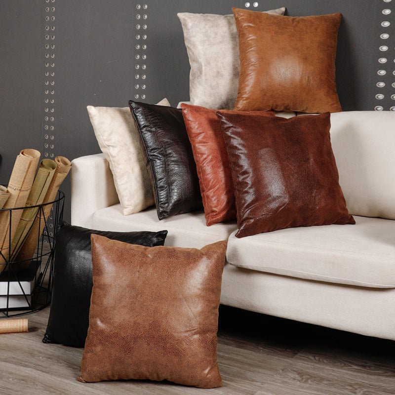 Retro Leather Sofa Pillowcase Cover With Gilded Backrest Cushion
