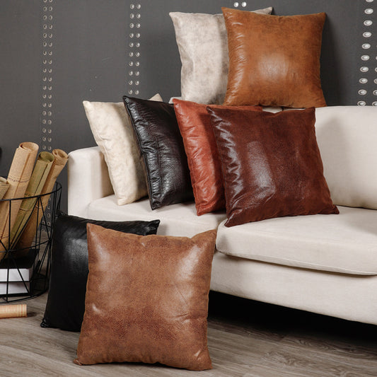 Retro Leather Sofa Pillowcase Cover With Gilded Backrest Cushion