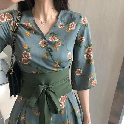 Temperament Fashion Short-sleeved Floral Hanfu Plus Size Dress Female New Summer