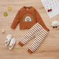 Girls' Sports Long-sleeved Pullover Without Hood Rainbow Cotton Sweater And Trousers Suit