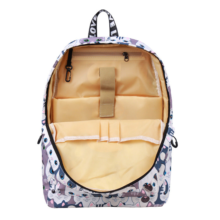 Cartoon Big Head Cat Print Backpack