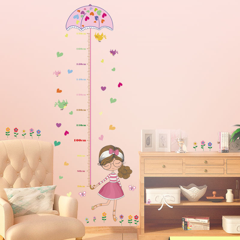 SK7043 Cartoon Girl Umbrella Height Measurement Wall Sticker Living Room Bedroom Wall Sticker Glass Doors And Windows TV Background Decorative Sticker