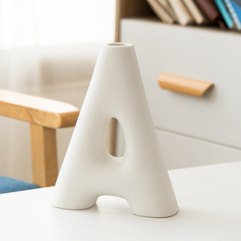 Frosted Letters AB Ceramic Vase Decoration European Retro Large-caliber Matte