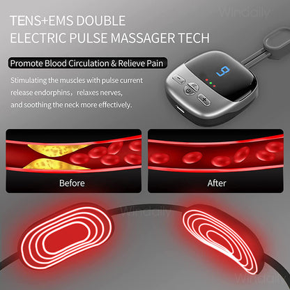 Mini Portable Hanging Neck Massager With Heat Electric EMS TENS Pulse Hot Compress Smart Cervical Spine Massager Shoulder