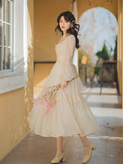 Girl French Woman Chic Dress Romantic Bow Bandage Chiffon