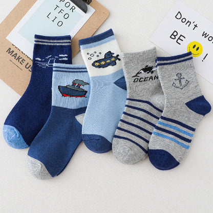 Spring And Autumn Cartoon Ship Boy Socks