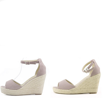 Women Sandals Straw Wedged Fish Mouth Waterproof Table One Word Buckle